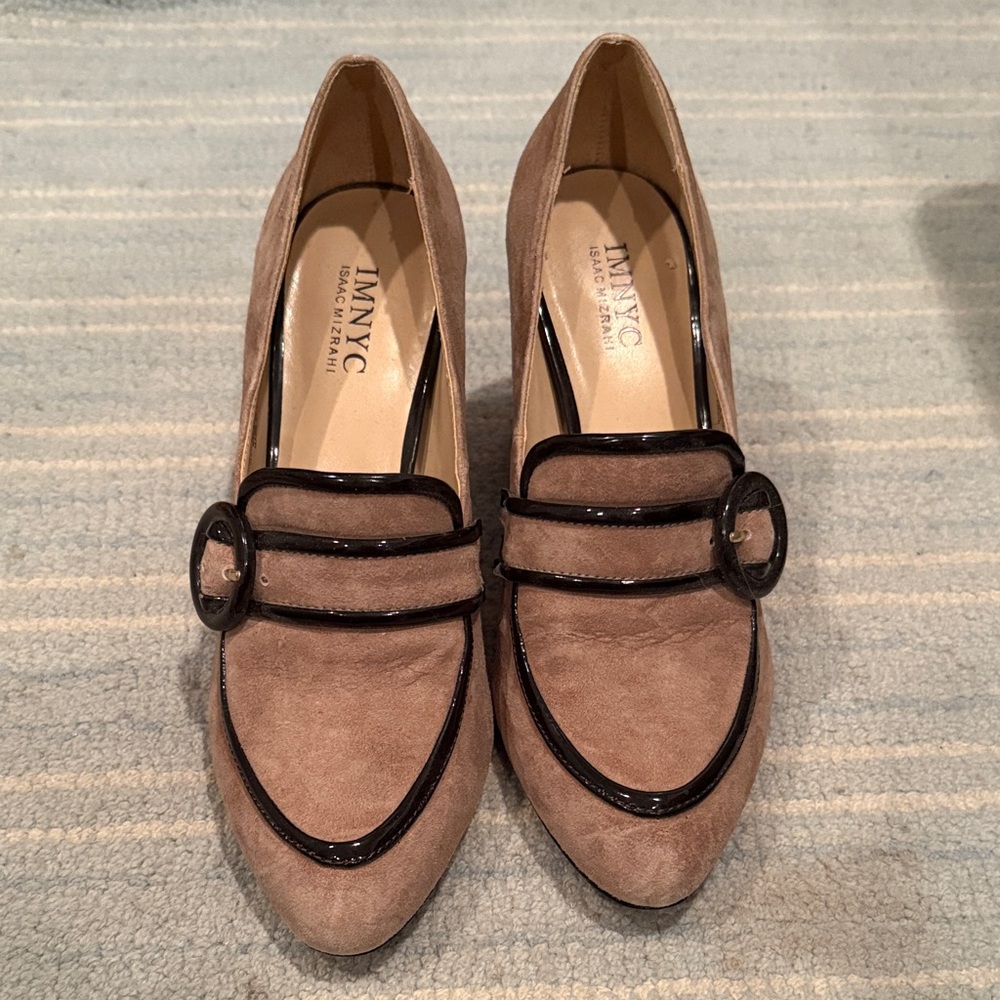 Women's Tan Suede Loafers with Brown patent  Accents